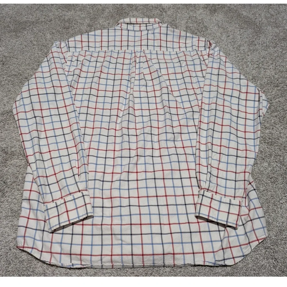 Eddie‎ Bauer Button Down Mens L White Red Blue Tattersall Plaid Cotton Shirt Top